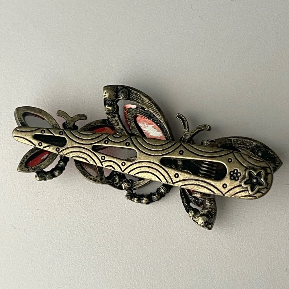 Vintage Red Crystal Double Butterfly Clip Art Deco Style
